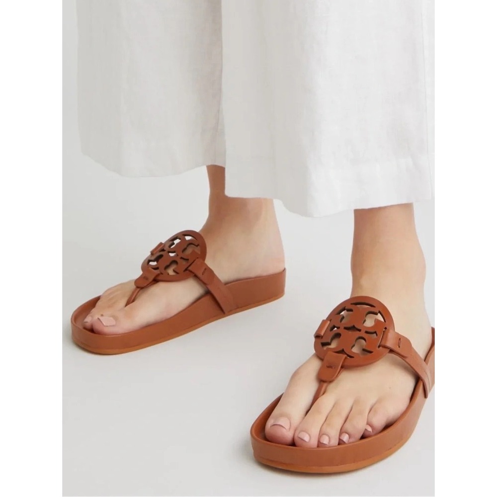 Tory Burch Miller Cloud Tan Leather Thong Sandals Size 7